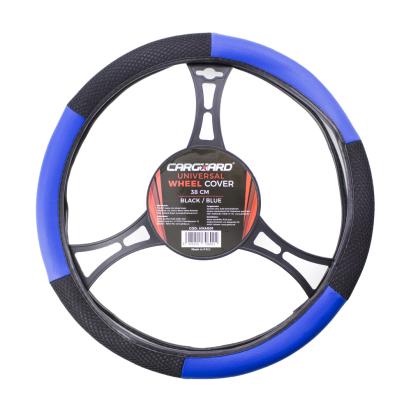 Husă volan auto Carguard 38 cm, negru/albastru, piele ecologică + textil
