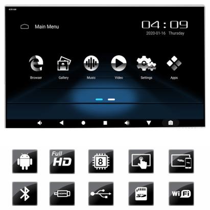 Edotec EDT-TRAVEL13.3-B Travelmate Tetiera cu Android 13.3" USB SD 1080p internet Touchscreen CarStore Technology