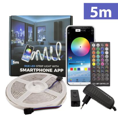 Set bandă LED RGB Smart 5m IP65 cu Bluetooth și telecomandă SunShine