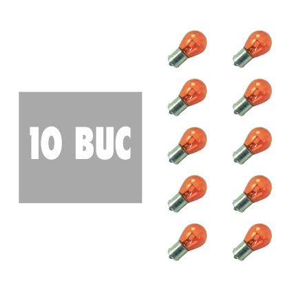 Set 10 becuri auto PY21W BAU15s 12V 21W portocaliu pentru semnalizare, Carguard
