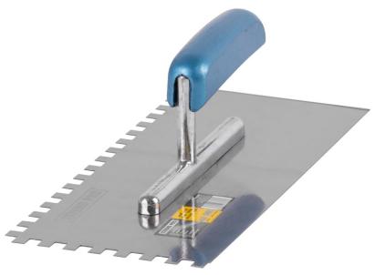 Gletieră zimțată Strend Pro BlueLine din oțel, cu mâner din lemn, 280x130 mm