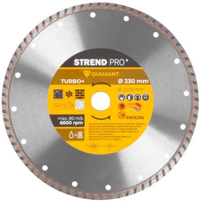 Disc diamantat Strend Pro 230 mm Turbo+ pentru taiere beton si piatra