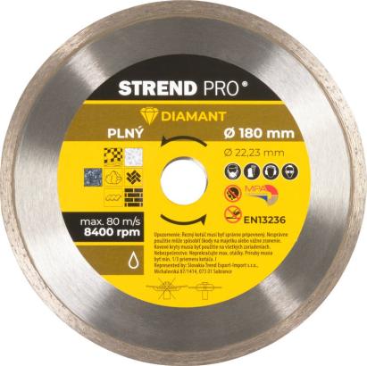 Disc diamantat plin Strend Pro 180 mm pentru tăiere umedă (22,23 mm)