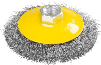 Perie cupă din sârmă ondulată Strend Pro 100 mm, prindere M14, oțel 0,3 mm