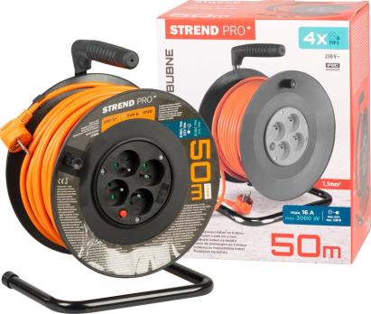 Prelungitor pe tambur Strend Pro 50 m, 4 prize, cablu 3x1.5 mm²
