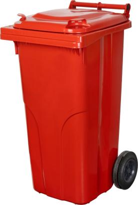 Pubelă Europlast 120 L din HDPE, roșie, cu roți pentru colectarea deșeurilor