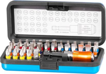 Set biți Strend Pro 37 piese din oțel S2, 25 mm, cu suport și adaptor magnetic