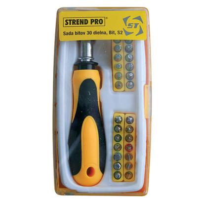 Set biți Strend Pro S2, 30 piese, cu șurubelniță și adaptor