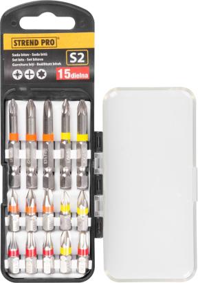 Set biți Strend Pro S2, 15 piese, 25/50 mm (PH/PZ/T) în cutie
