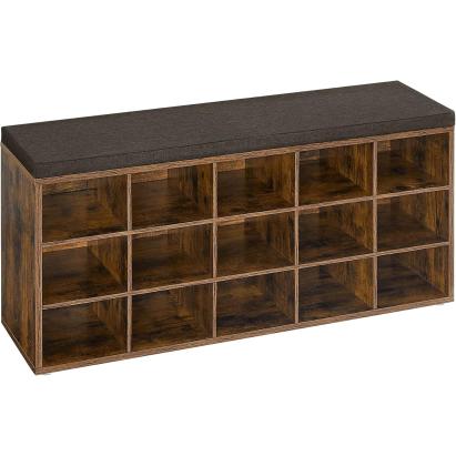 VASAGLE Banca pentru hol cu suport pentru pantofi, 15 compartimente, cu perna, 30x105x48cm, maro rustic Household NewTrend