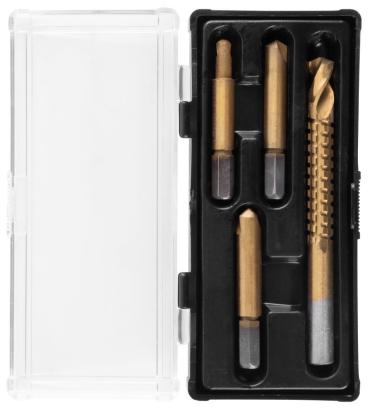 Set extractoare pentru șuruburi rupte cu burghiu frezor Strend Pro SES41, 4 piese, 8 mm, HSS