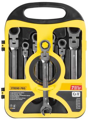 Set chei combinate cu clichet Strend Pro CSS819, 7 piese, 8–19 mm, Cr-V
