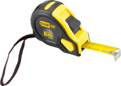 Ruletă GIANTOP 8 m cu frână, carcasă cauciucată și bandă 25 mm