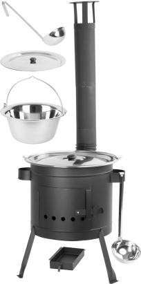 Set ceaun inox 13 L cu vatră Party și accesorii (capac, polonic, lingură)