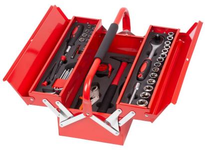 Trusă scule Strend Pro 64 piese cu tubulare 1/2 + 1/4, în cutie metalică