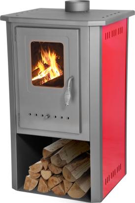 Sobă pe lemne Thalia Pella roșie, 5,4 kW, randament 81,4%, 85 cm
