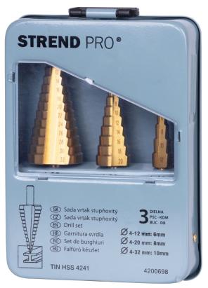 Set burghie conice în trepte Strend Pro TiN HSS 4241, 3 piese, 4–32 mm