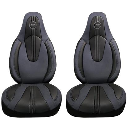 Set 2 Huse Scaune Fata Auto, Panda, compatibile cu tetiere incorporate-monobloc, material textil si piele ecologica, gri petrol-negru Automobile ProTravel