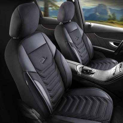 Set Huse Scaune Auto Panda Florida, cu fermoare pentru bancheta rabatabila, negru gri, 11 piese Automobile ProTravel