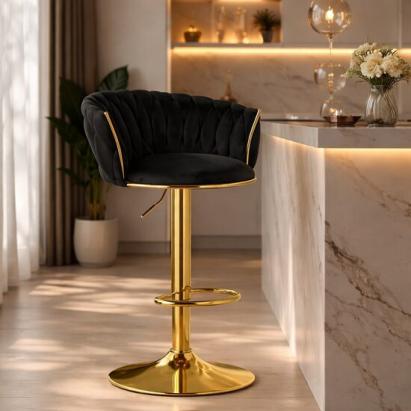 Scaun de bucatarie/bar, Artool, Mig, rotativ, catifea neagra, picior metal auriu, 51x50x84-105 cm GartenVIP DiyLine