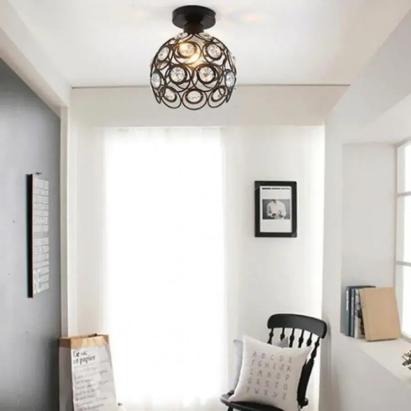 Lustră de tavan Vera cu cristale, 1x E27, negru mat, formă glob