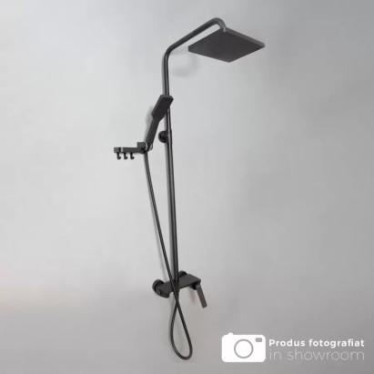 Coloană de duș negru mat din alamă sanitară, 3 funcții, Korman Technik 9990H