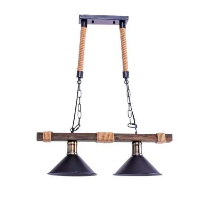 Lustră tradițională rustică 2xE27, maro, din sfoară, metal și lemn