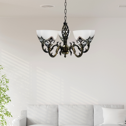 Lustra Rustic COTTAGE, 5*E27, Bronz Antichizat, Metal si Sticla