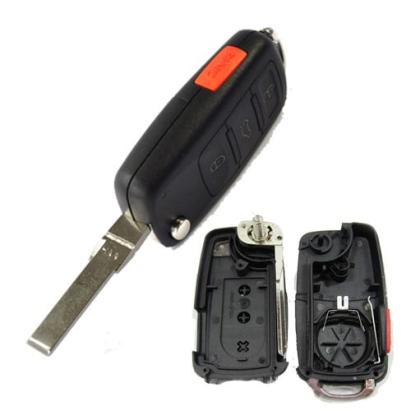 Carcasă cheie tip briceag compatibilă Audi A8, 3 butoane + buton panică, aftermarket