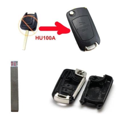 Carcasă cheie tip briceag compatibilă Opel, 2 butoane, lamelă HU100 (OEM)