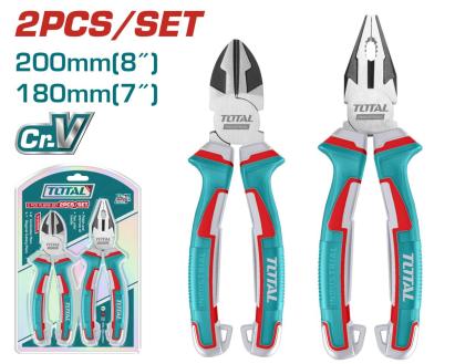 Set clești Total Cr-V 2 piese: clește tăietor 7'' și patent 8'' cu mânere TPR