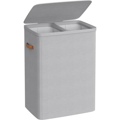 SONGMICS Cos rufe cu 2 compartimente si capac, saci detasabili cu maner, 170 litri, 56x40x75 cm, gri Household NewTrend