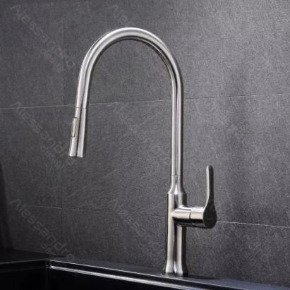 Baterie de bucătărie cu duș extractibil, inox SUS304 satinat, 49 cm, CF023