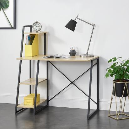 Birou Aalborg cu rafturi negru/efect sterjar [en.casa] HausGarden Leisure