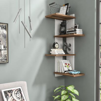 Raft de colt Hasvik 39,5x39,5x90cm alb/efect nuc [en.casa] HausGarden Leisure