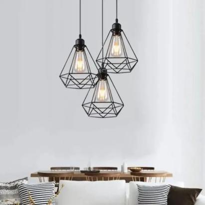 Lustră cu 3 pendule tip diamant STRUKTUR, metal negru, 3xE27, 95 cm