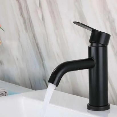 Baterie lavoar negru mat din inox SUS304 cu cartuș ceramic, 16,5 cm