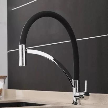 Baterie de bucătărie negru mat din alamă sanitară, înaltă 46 cm, WZX/2018