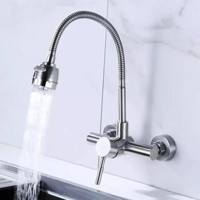 Baterie de bucătărie din inox SUS304 satinat, cu pipă flexibilă, CF014