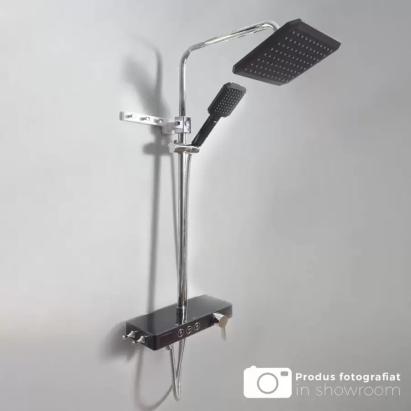 Coloană de duș din inox cu afișaj LCD, negru-crom, 3 funcții SJG/006