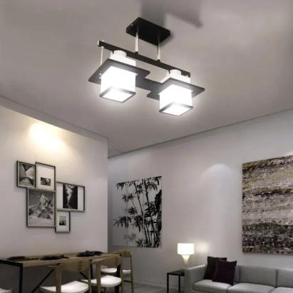 Lustră clasică Aramis cu lemn, abajur pătrat, 2xE27, gri-negru