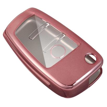 Husă pentru cheie briceag Audi, 3 butoane, roz, TPU+PC, protecție premium