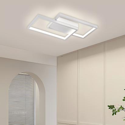 Lustra LED cu telecomanda LANDYN 37W, 2 Patrate, lumina Rece/Calda/Neutra, Dimabila, Alb