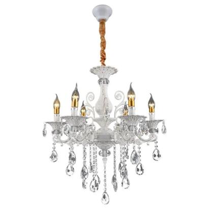 Candelabru SANSSOUCI 6xE14 Cristal si Metal – Design Clasic, Alb Argintiu
