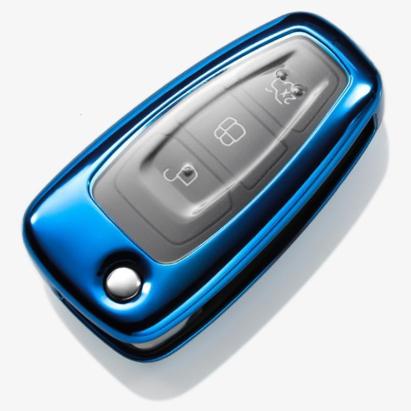 Husă cheie briceag Ford din TPU+PC, albastră, pentru Focus/Fiesta/Transit (2011+)