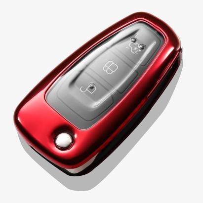 Husă cheie briceag Ford din TPU+PC roșie, compatibilă 2/3 butoane