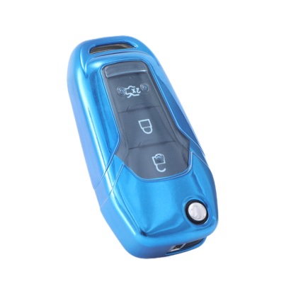 Husă cheie briceag Ford Ranger 2014+ albastră, protecție TPU+PC pentru 2/3 butoane