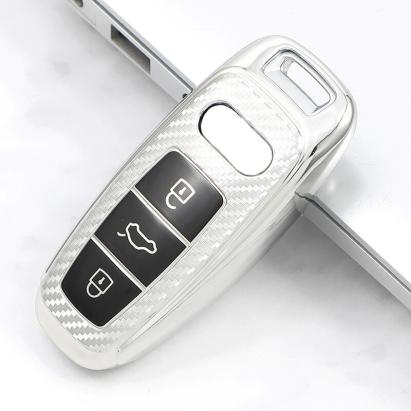 Husă pentru cheie Audi Q8/A8 SmartKey, TPU+PC Silver Carbon, protecție premium
