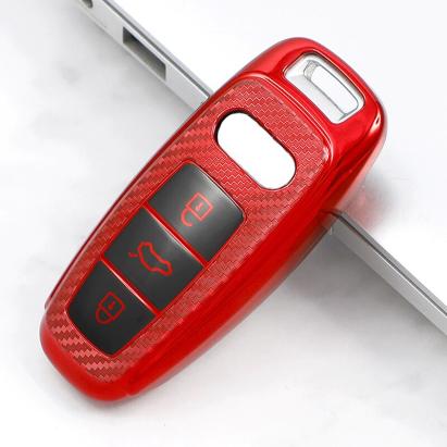 Husă cheie Audi Q8/A8 SmartKey, TPU+PC roșie carbon, protecție premium
