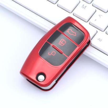 Husă pentru cheie Ford briceag 3 butoane, TPU+PC, roșie cu butoane negre